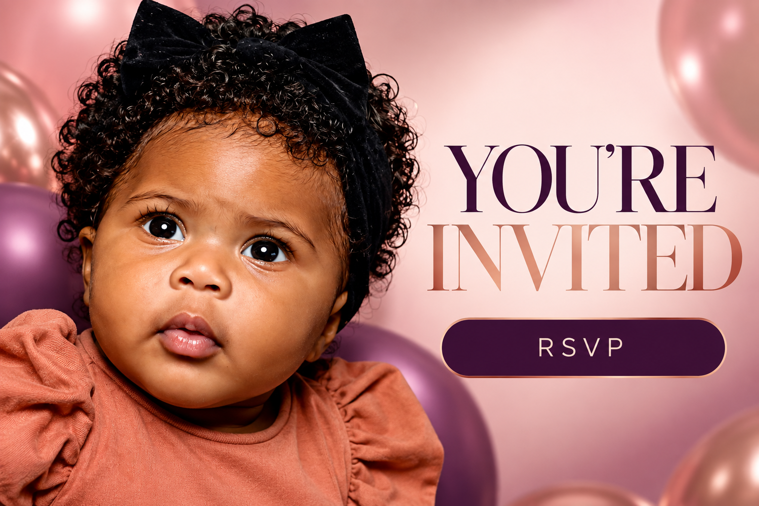 Ellie Joy birthday invitation with her portrait and RSVP button